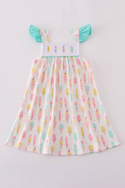 Mint Ice Cream Embroidery Girl Dress Honeydew