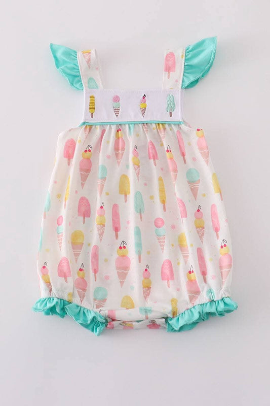 Mint Ice Cream Embroidery Girl Bubble Honeydew