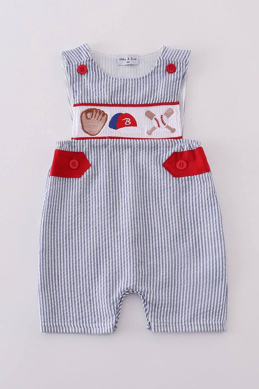 Blue Baseball Embroidery Smocked Boy Jonjon Honeydew
