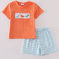 Blue Dinosaur Embroidery Gingham 2 Pc Set Honeydew