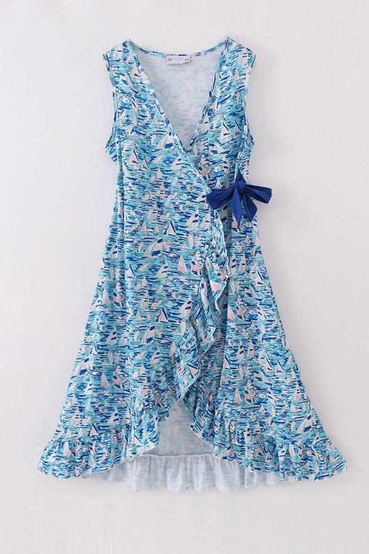 Blue Ocean Regatta Print Mom Dress Honeydew