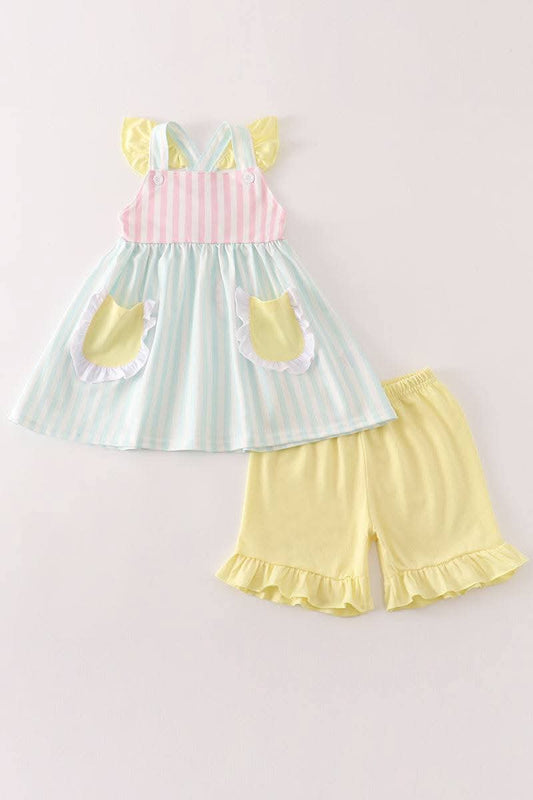 Multicolored Stripe Girl Set Honeydew
