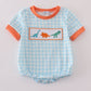 Blue Dinosaur Embroidery Gingham Boy Bubble Honeydew