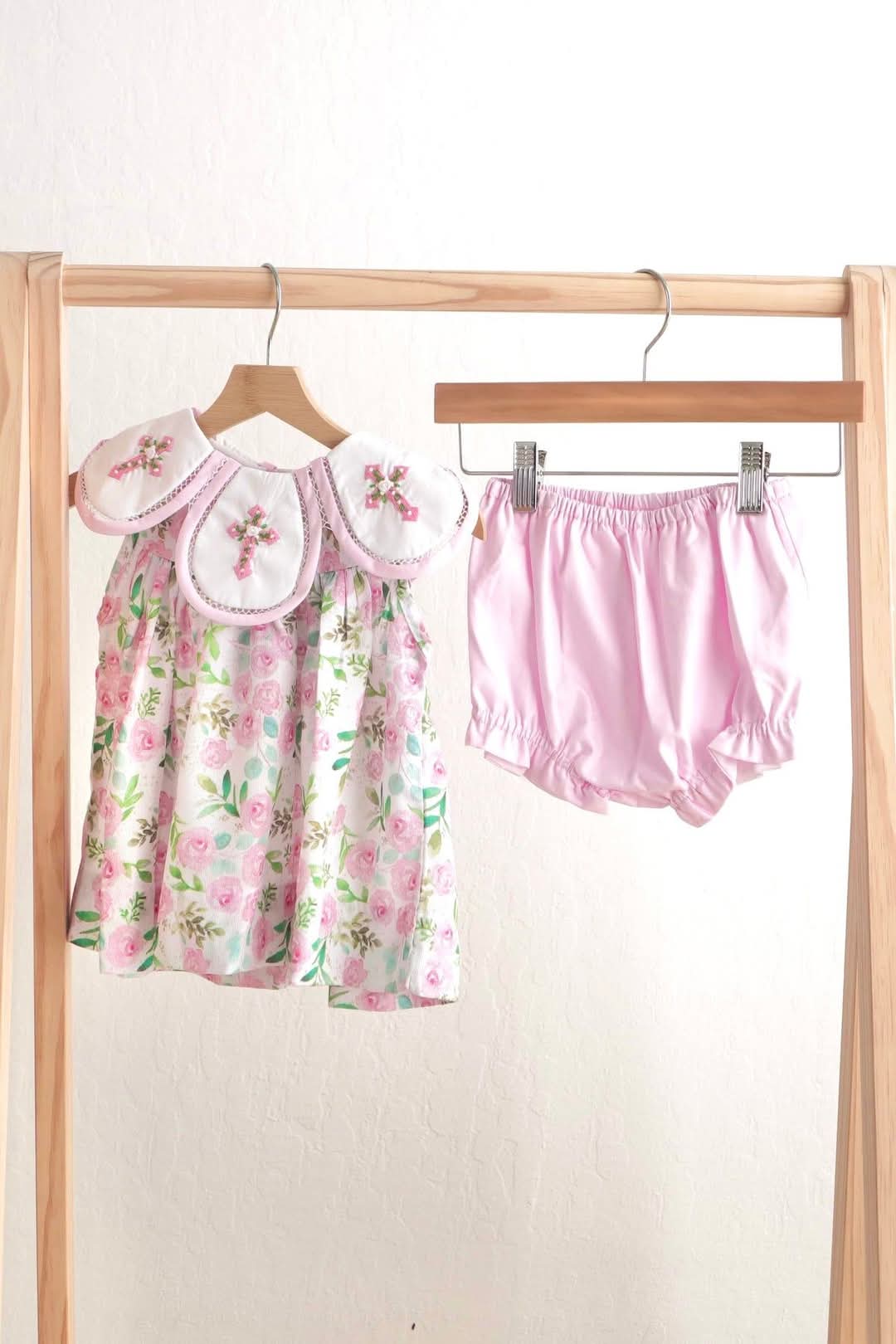 Pink Easter Embroidery Floral Girl Set Honeydew