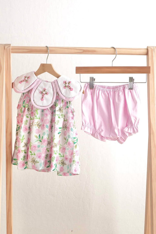Pink Easter Embroidery Floral Girl Set Honeydew