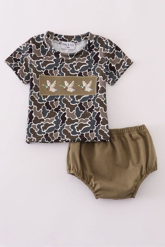 Camoflauge Duck Embroidery Bloomer Set Honeydew