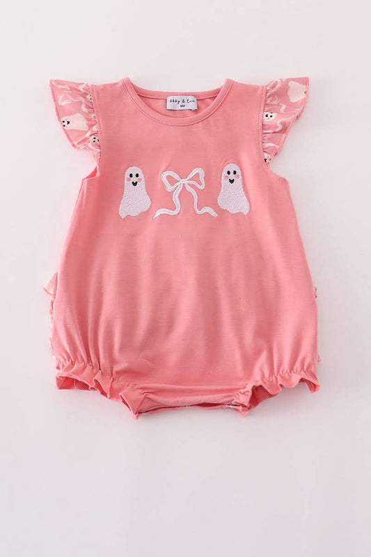 Halloween Pink Ruffle Ghost Embroidery Girl Bubble Honeydew