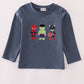 Navy Character Embroidery LS Shirt Honeydew