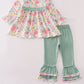 Floral Print Ruffle Pants Set Honeydew
