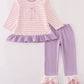 Purple Ballet Shoes Embroidery Stripe Girls Set Honeydew