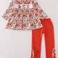 Fox Embroidery Floral Print Pants Set Honeydew