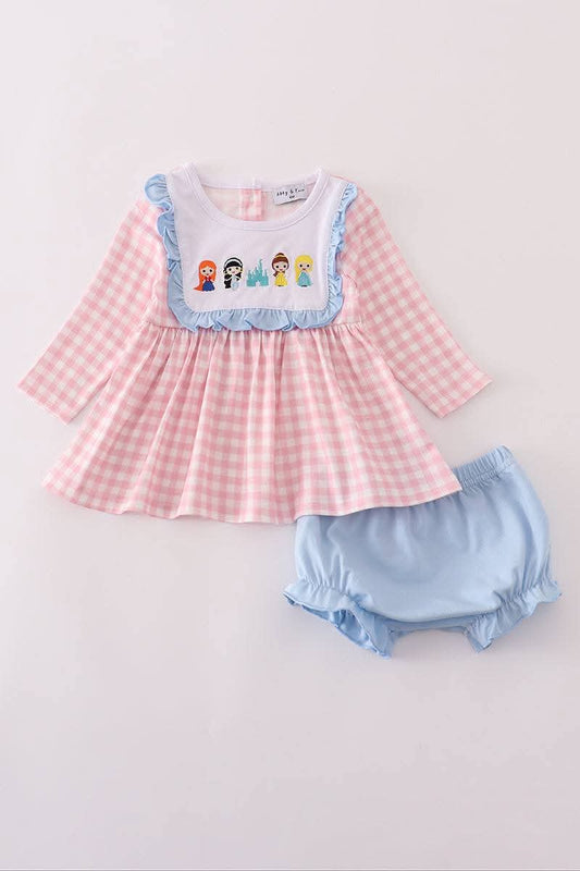 Pink Princess Castle Embroidery Bloomer Set Honeydew
