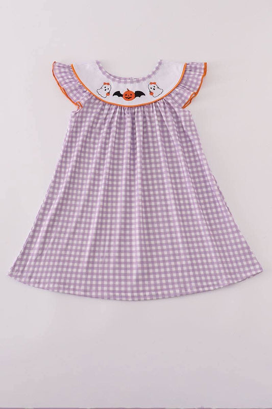Purple Pumpkin Ghost Embroidery Dress Honeydew