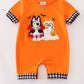 Orange Blue Dog Halloween French Knot Boy Romper Honeydew