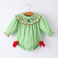 Christmas Green Tree Smocked Embroidery Girls Gingham Romper Rylee Faith