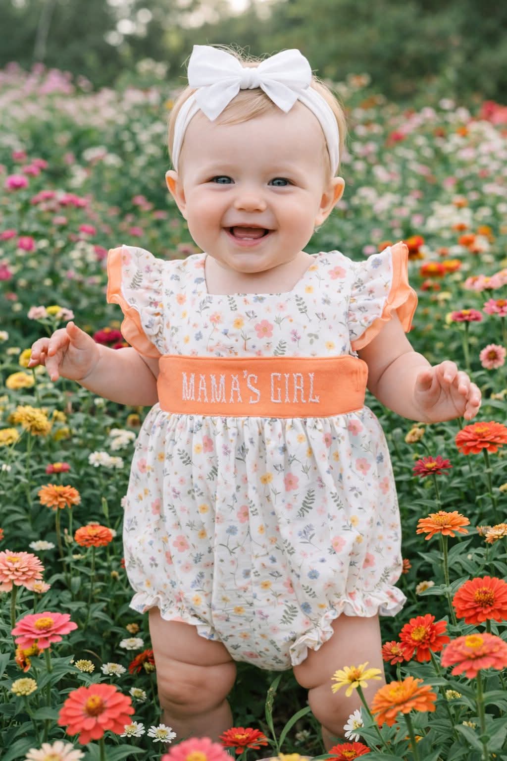 Coral Floral Mama's Girl Hand Smocked Girls Bubble - Premium Collection Ambabie