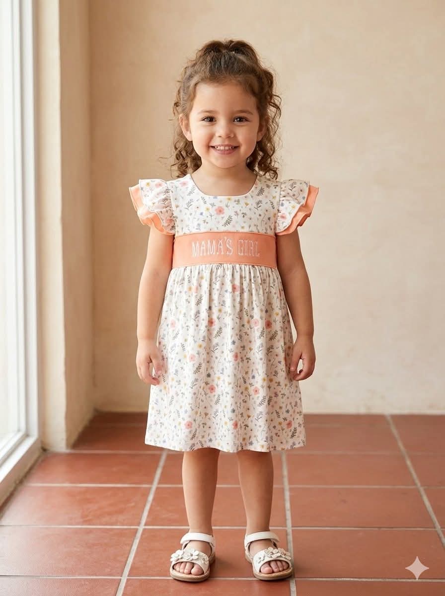 Coral Floral Mama's Girl Hand Smocked Girls Dress - Premium Collection Ambabie