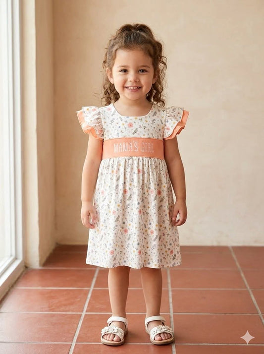 Coral Floral Mama's Girl Hand Smocked Girls Dress - Premium Collection Ambabie