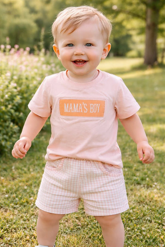 Coral Floral Mama's Boy Hand Smocked Boy Short Set - Premium Collection Ambabie