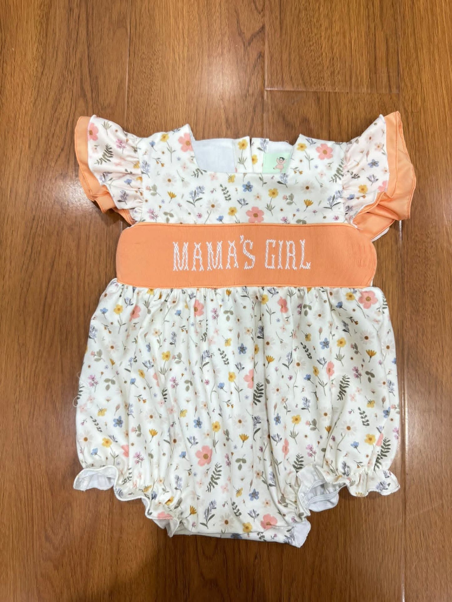 Coral Floral Mama's Girl Hand Smocked Girls Bubble - Premium Collection Ambabie