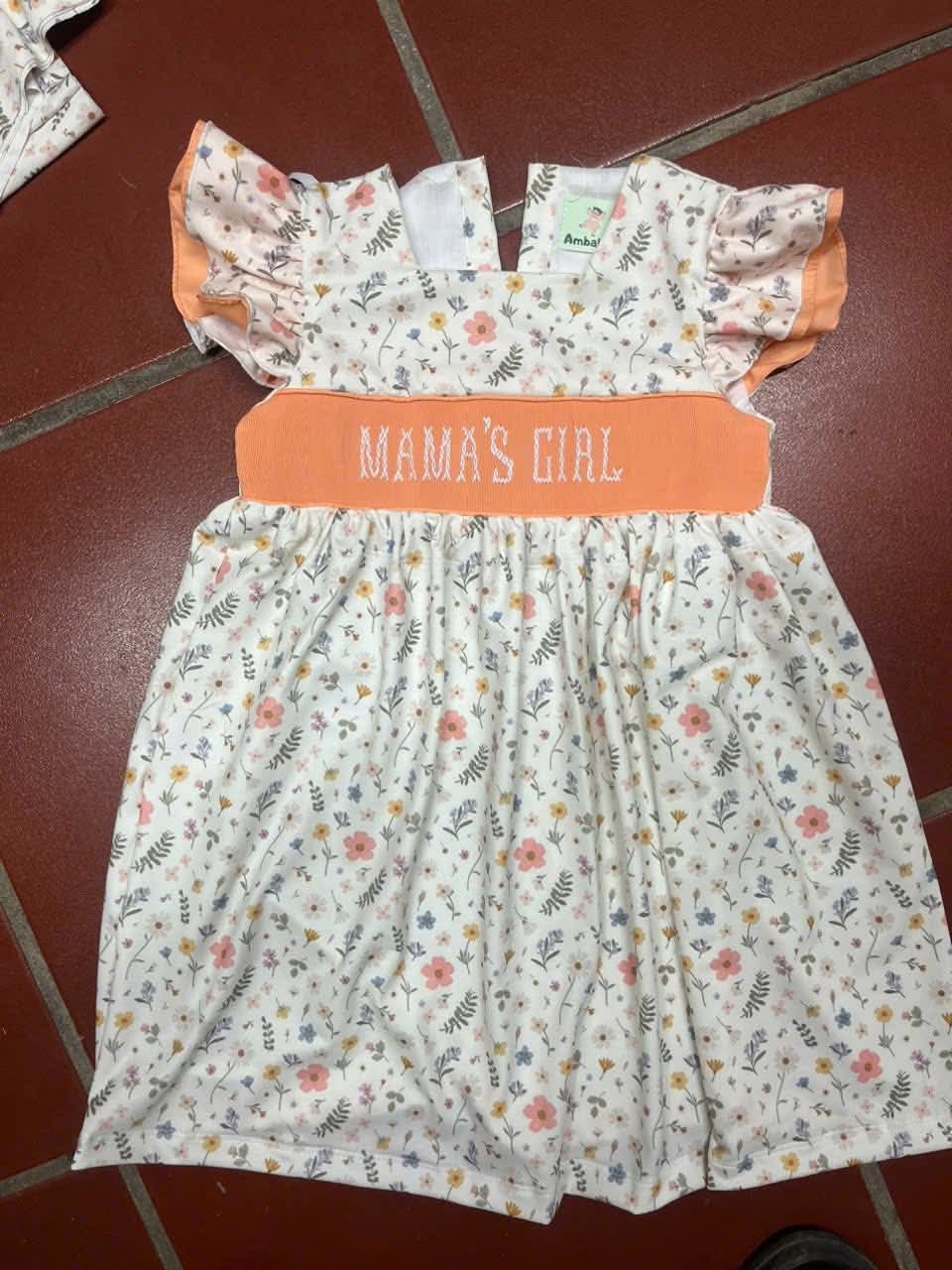 Coral Floral Mama's Girl Hand Smocked Girls Dress - Premium Collection Ambabie