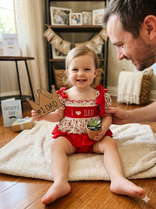 I Love Dad Red Bloomer Set- Handsmocked Premium Collection - eta late March Ambabie