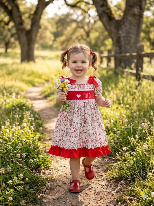 I Love Dad Red Dress- Handsmocked Premium Collection - eta late March Ambabie