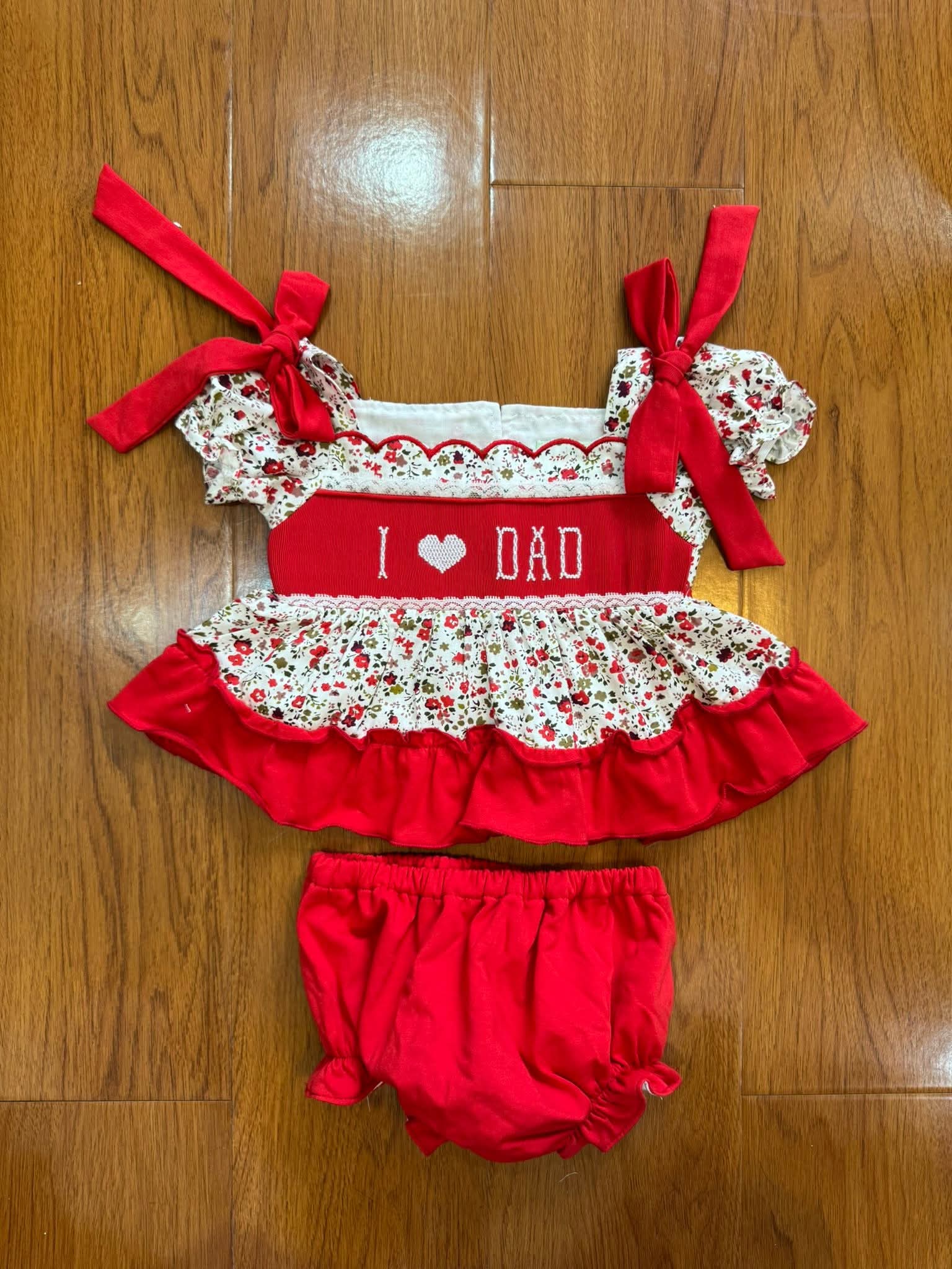 I Love Dad Red Bloomer Set- Handsmocked Premium Collection - eta late March Ambabie