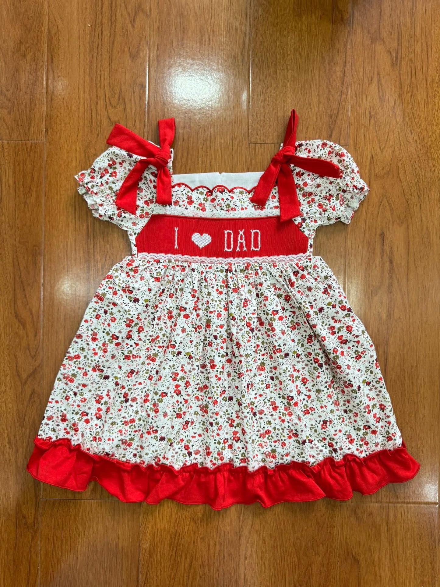 I Love Dad Red Dress- Handsmocked Premium Collection - eta late March Ambabie