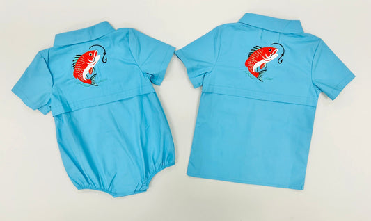 Hazel Blue Red Fish Fishing Bubble Posh Petites