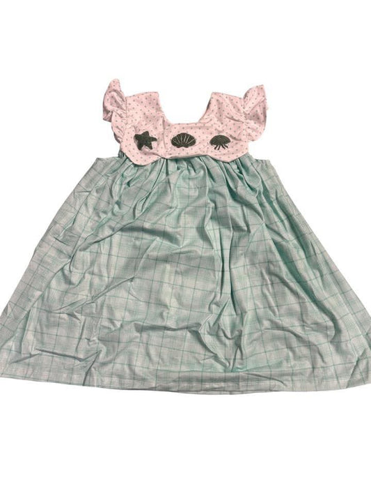 Hand French Knot Mint Shell Dress Ambabie