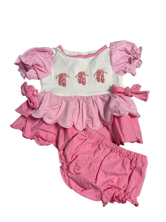 Hand French Knot Ballerina Pink Bloomer Set Ambabie