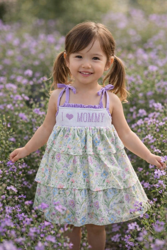 Premium Collection I Love Mommy Hand Smocked Purple Floral Dress Ambabie