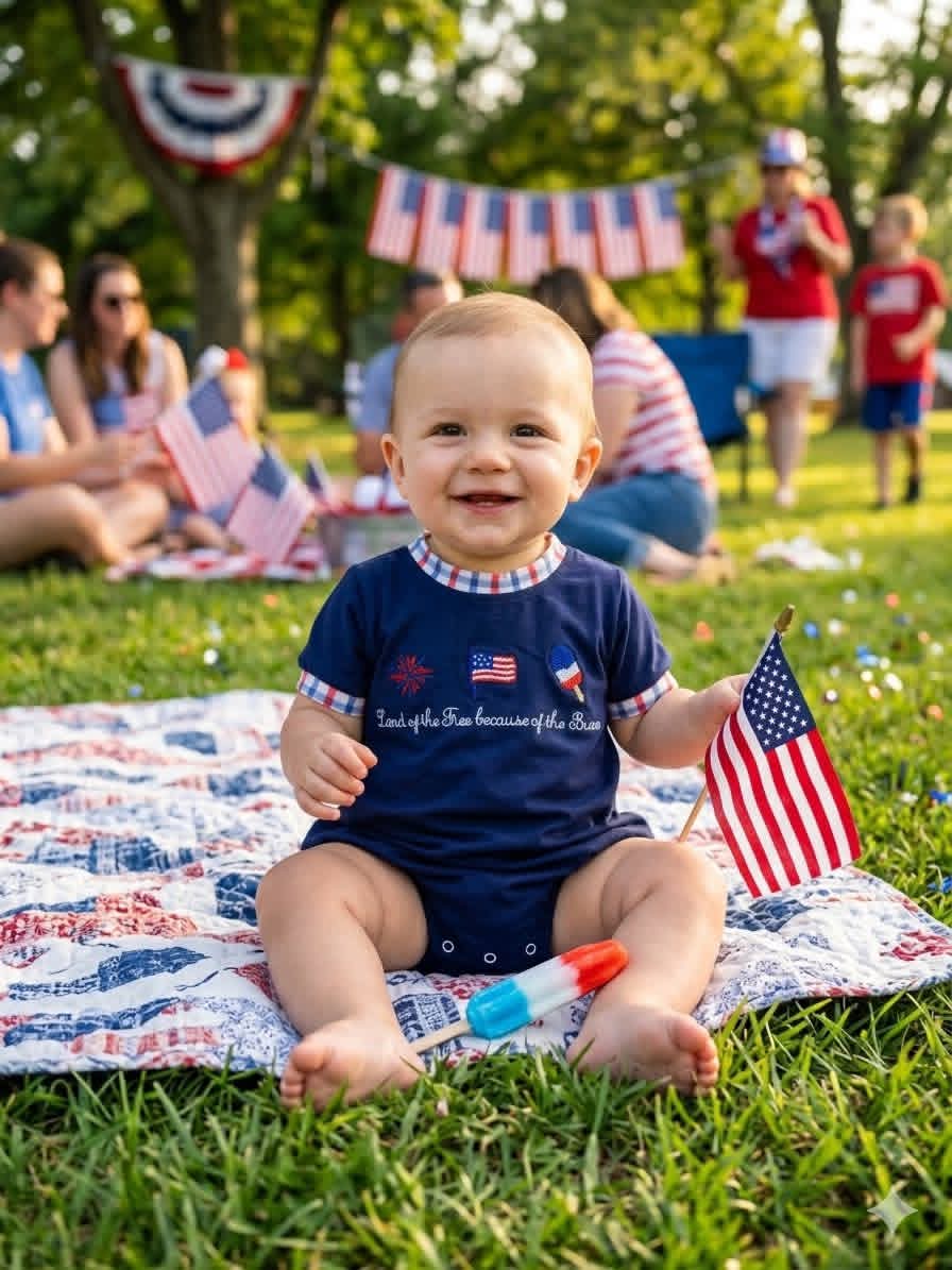 Land of the Free Because of the Brave Boy Bubble Hand French Knot Ambabie