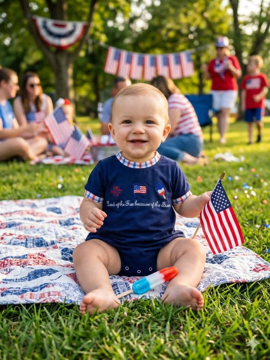 Land of the Free Because of the Brave Boy Bubble Hand French Knot Ambabie