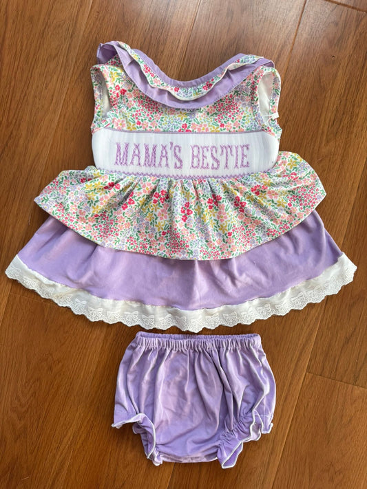 Premium Collection Mama's Bestie Hand Smocked Purple Floral Bloomer Set Ambabie