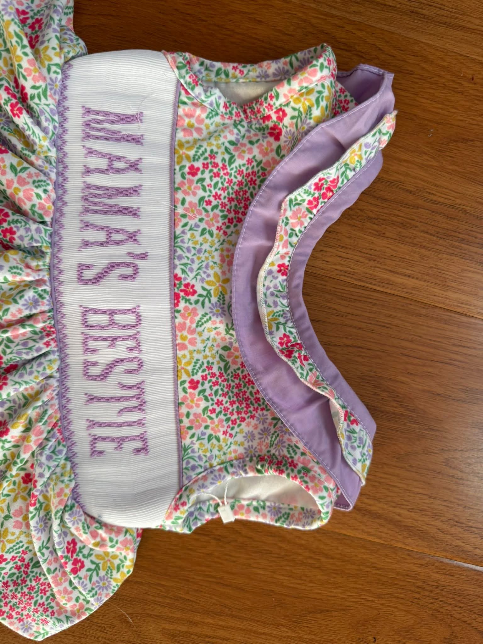 Premium Collection Mama's Bestie Hand Smocked Purple Floral Short Set Ambabie