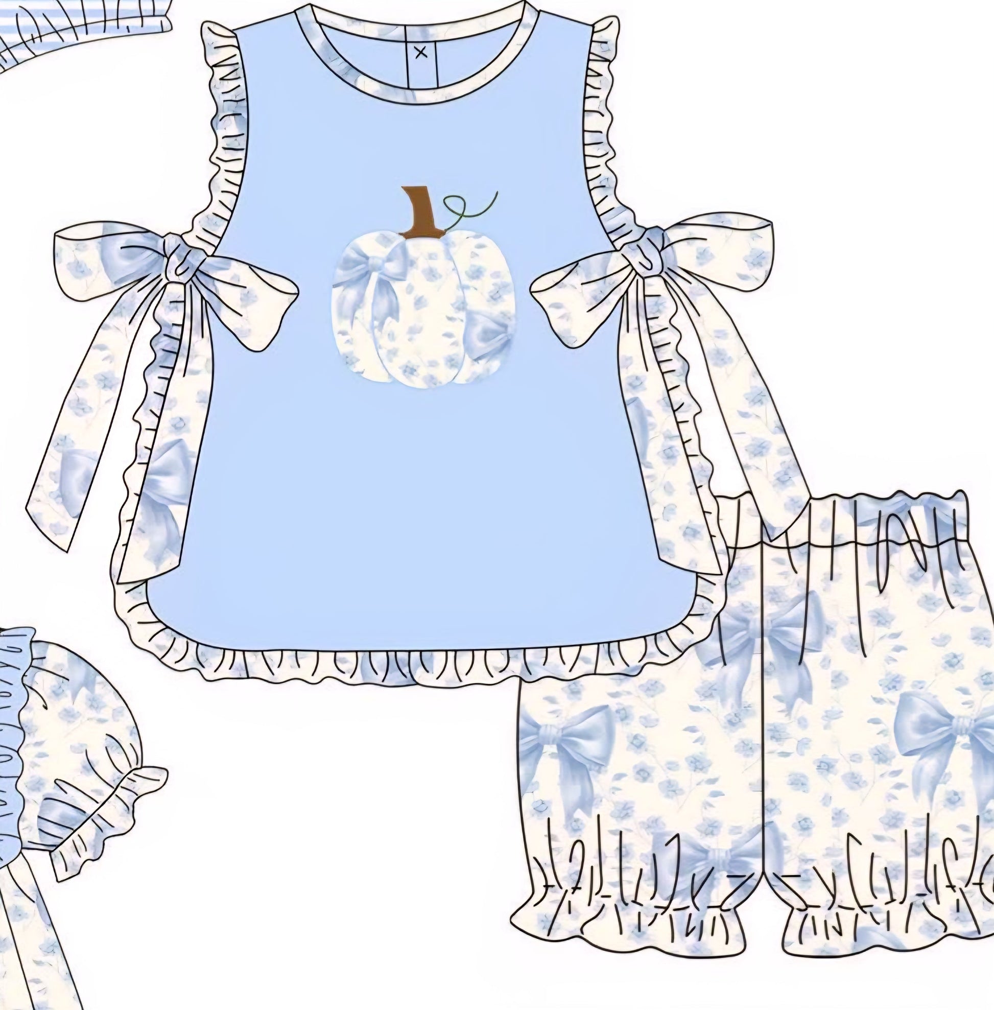 Blue Pumpkin Applique Coquette Collection- Eta August Boyis