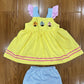 Yellow Sailboat Hand French Knot Girls Shorts Set Ambabie