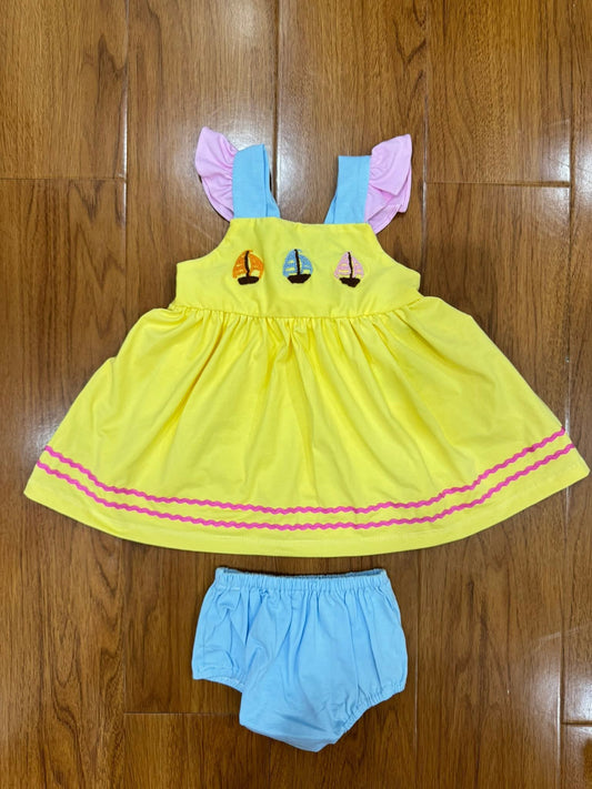 Yellow Sailboat Hand French Knot Bloomer Set Ambabie