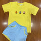 Yellow Sailboat Hand French Knot Boys Shorts Set Ambabie