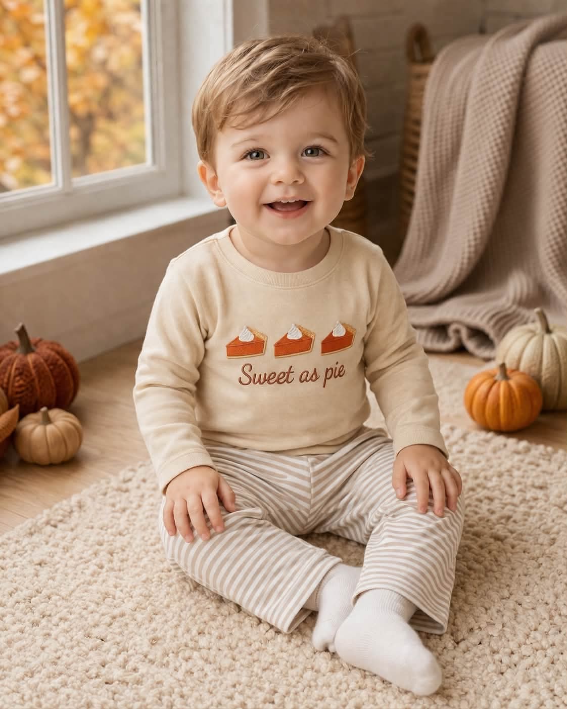 Sweet as Pie Hand French Knot Boy Pants Set Ambabie