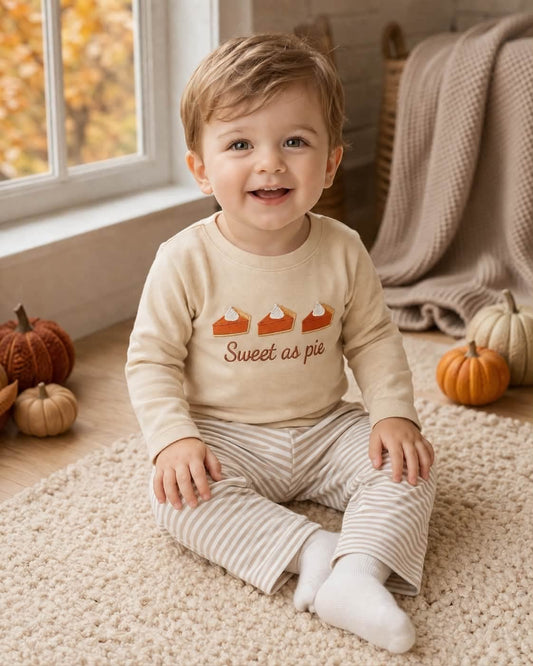 Sweet as Pie Hand French Knot Boy Pants Set Ambabie