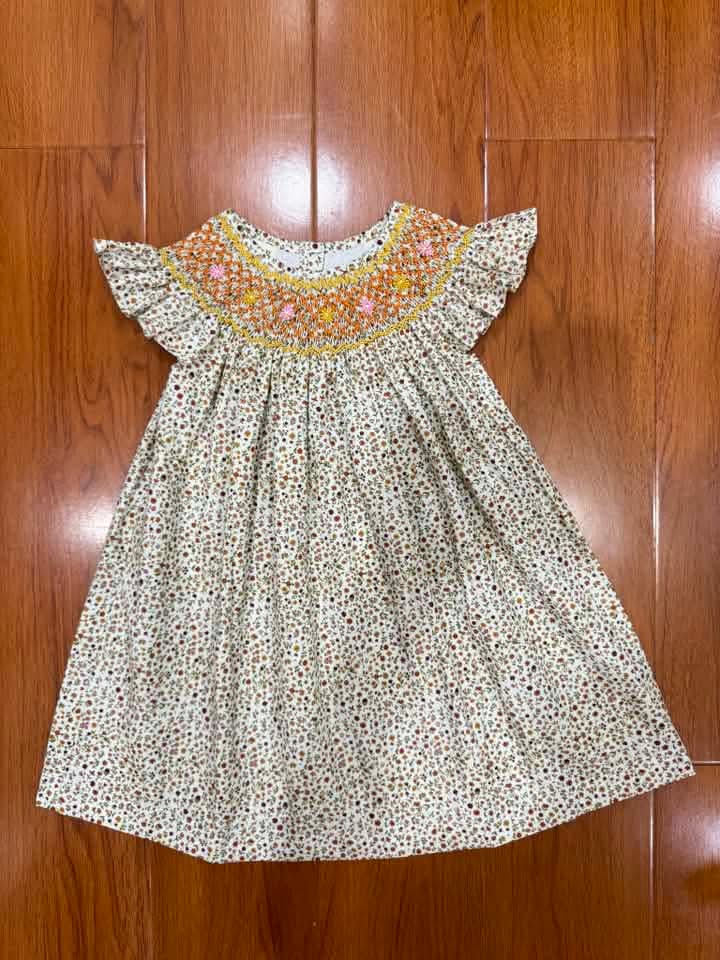Brown Floral Hand Smocked Dress Ambabie