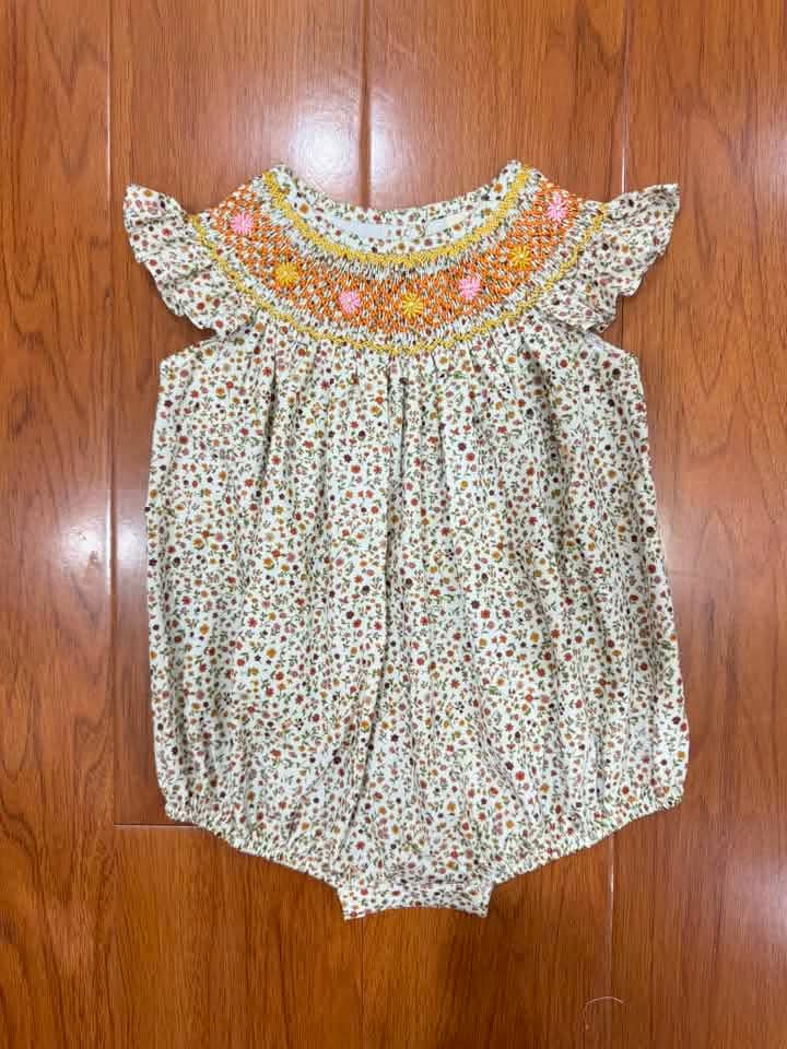 Hand Smocked Brown Floral Bubble Ambabie