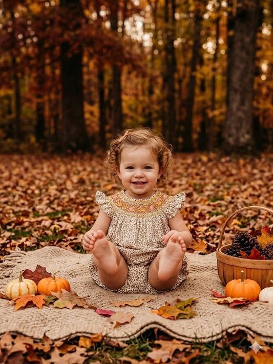 Hand Smocked Brown Floral Bubble Ambabie