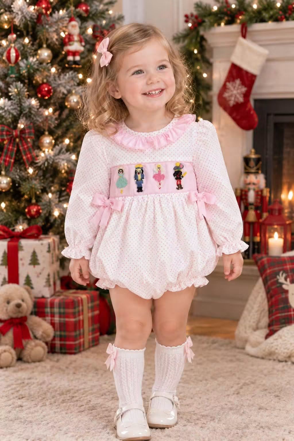 Hand French Knot White Polka Dots Nutcracker Bubble Ambabie