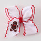 Red Gingerbread Man Holiday Embroidery Crotchet Edge Alligator Clip Hair Bow Honeydew