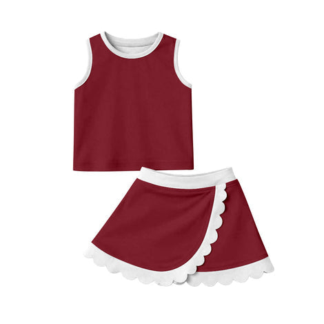 Color Block Maroon and White Skort Set - Eta August Tina Su WS Clothing