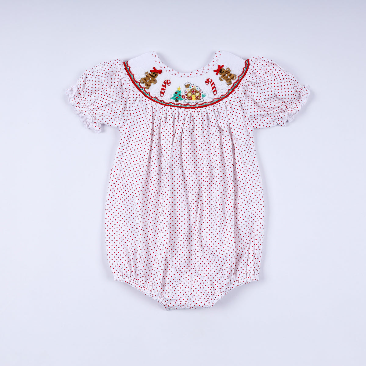 Handsmocked Gingerbread Girl Romper Honeydew